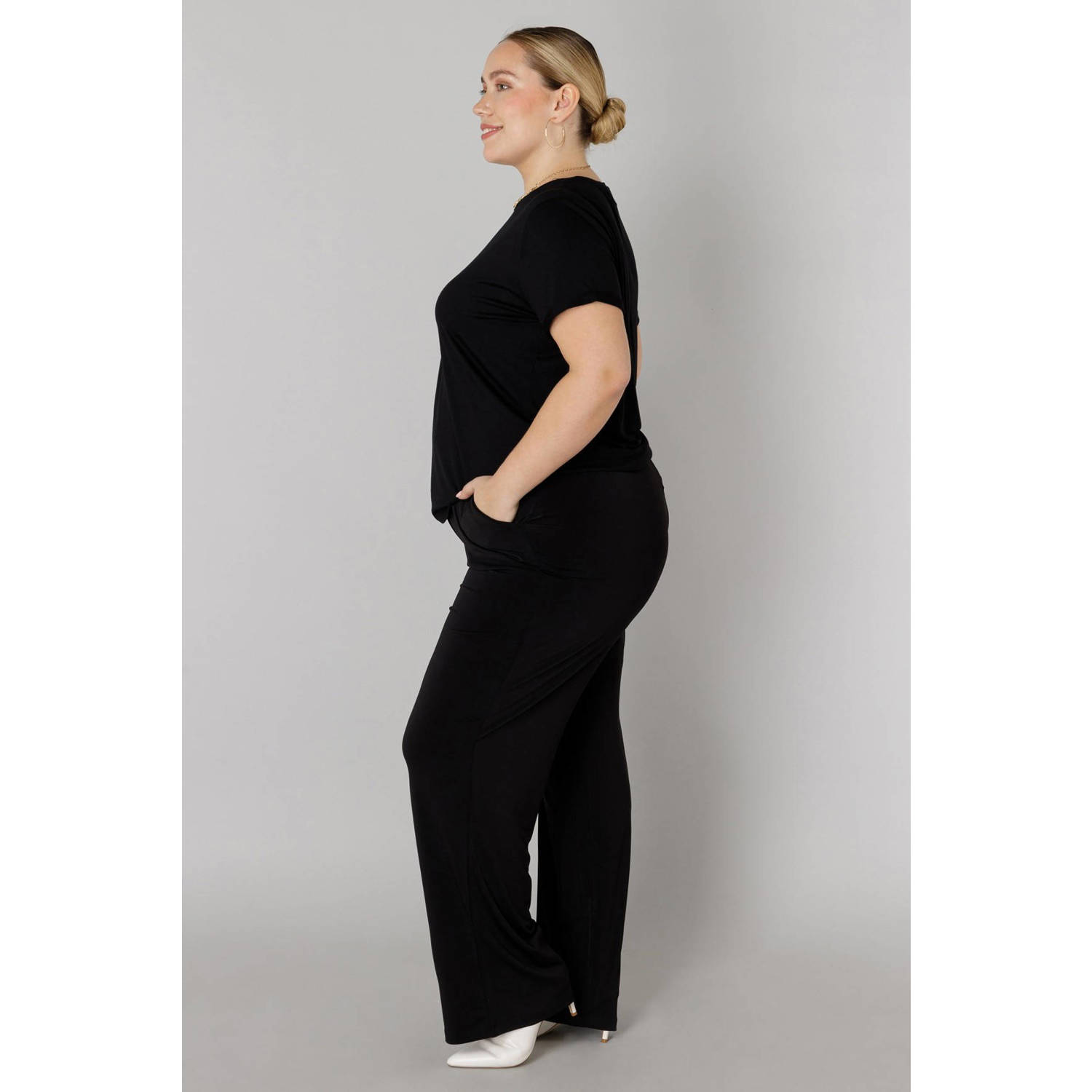Colletta slim regular waist broek zwart