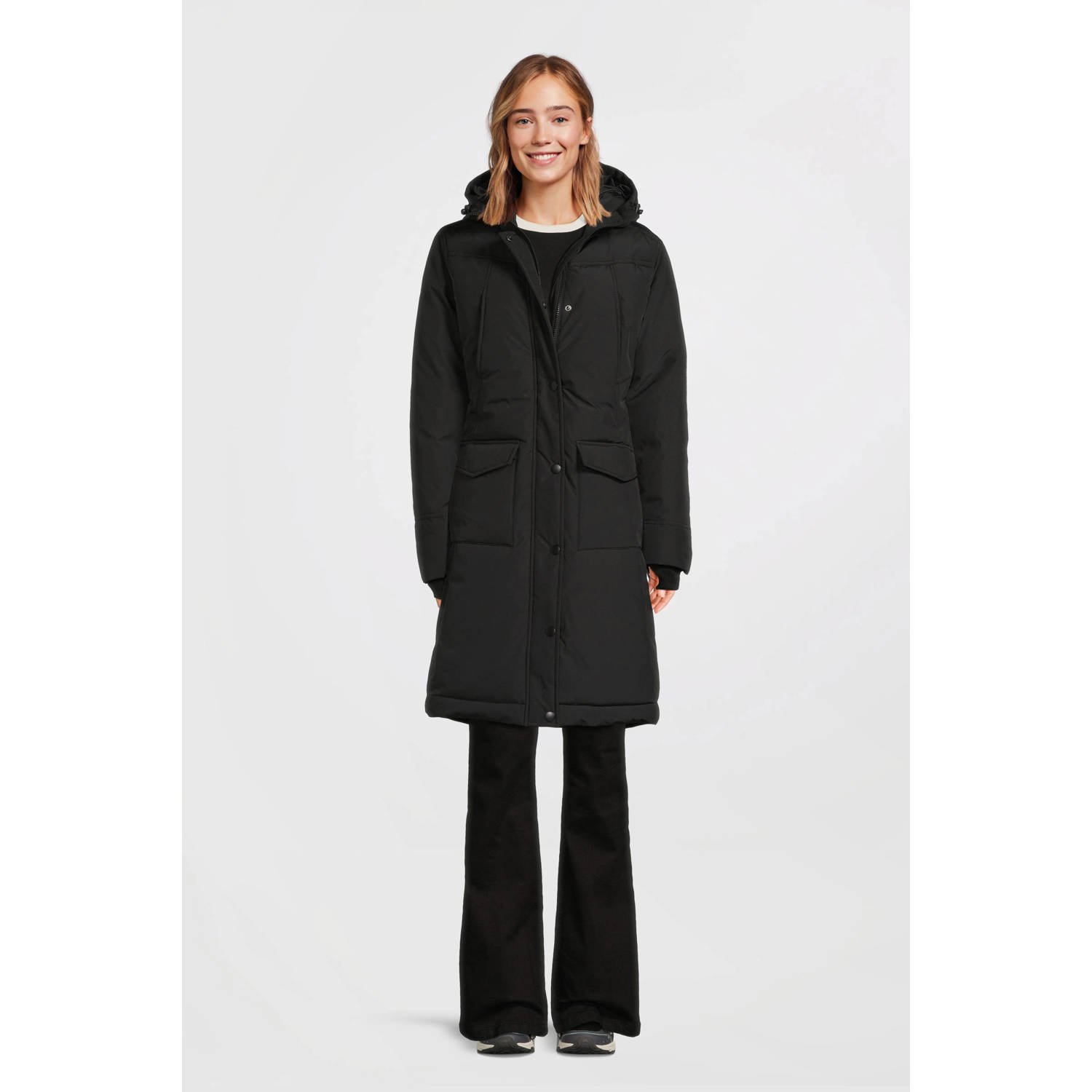 anytime lange parka zwart