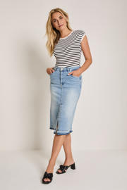 thumbnail: Light blue denim dames Para Mi spijkerrok gemaakt van katoen en met rits- en knoopsluiting