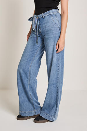 high waist wide leg jeans medium blue denim