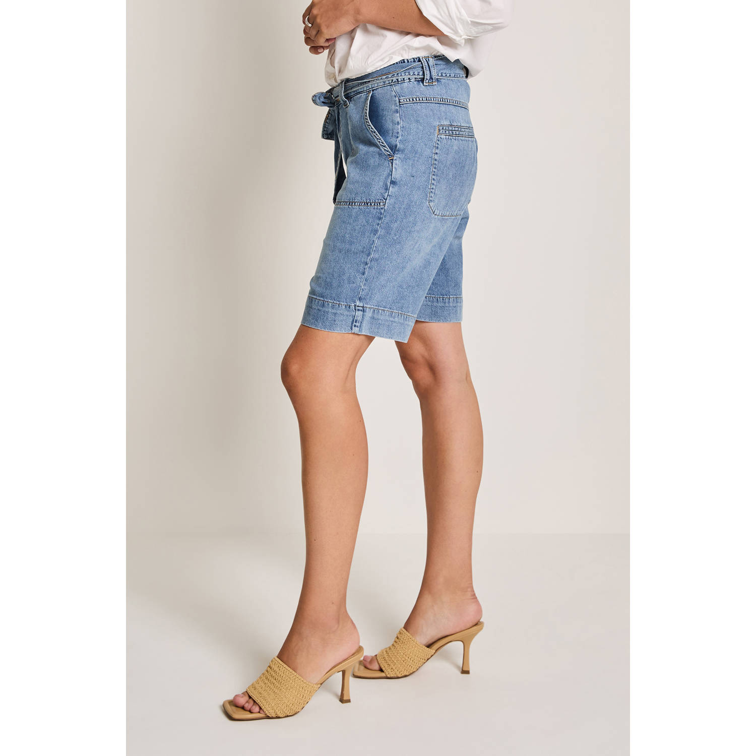 Para Mi straight high waist denim short medium blue denim