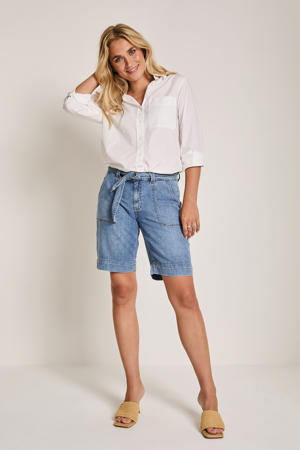 straight high waist denim short medium blue denim