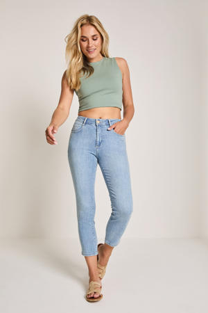 slim high waist broek medium blue denim