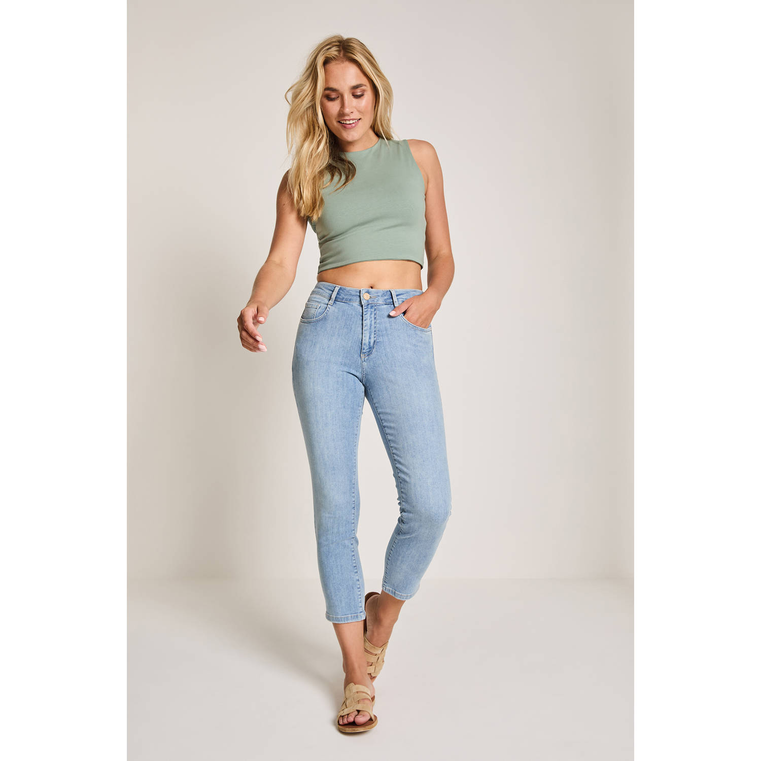 Para Mi slim high waist broek medium blue denim