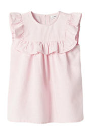 thumbnail: Lichtroze meisjes NAME IT BABY korte jurk van viscose met effen, ronde hals en plooien
