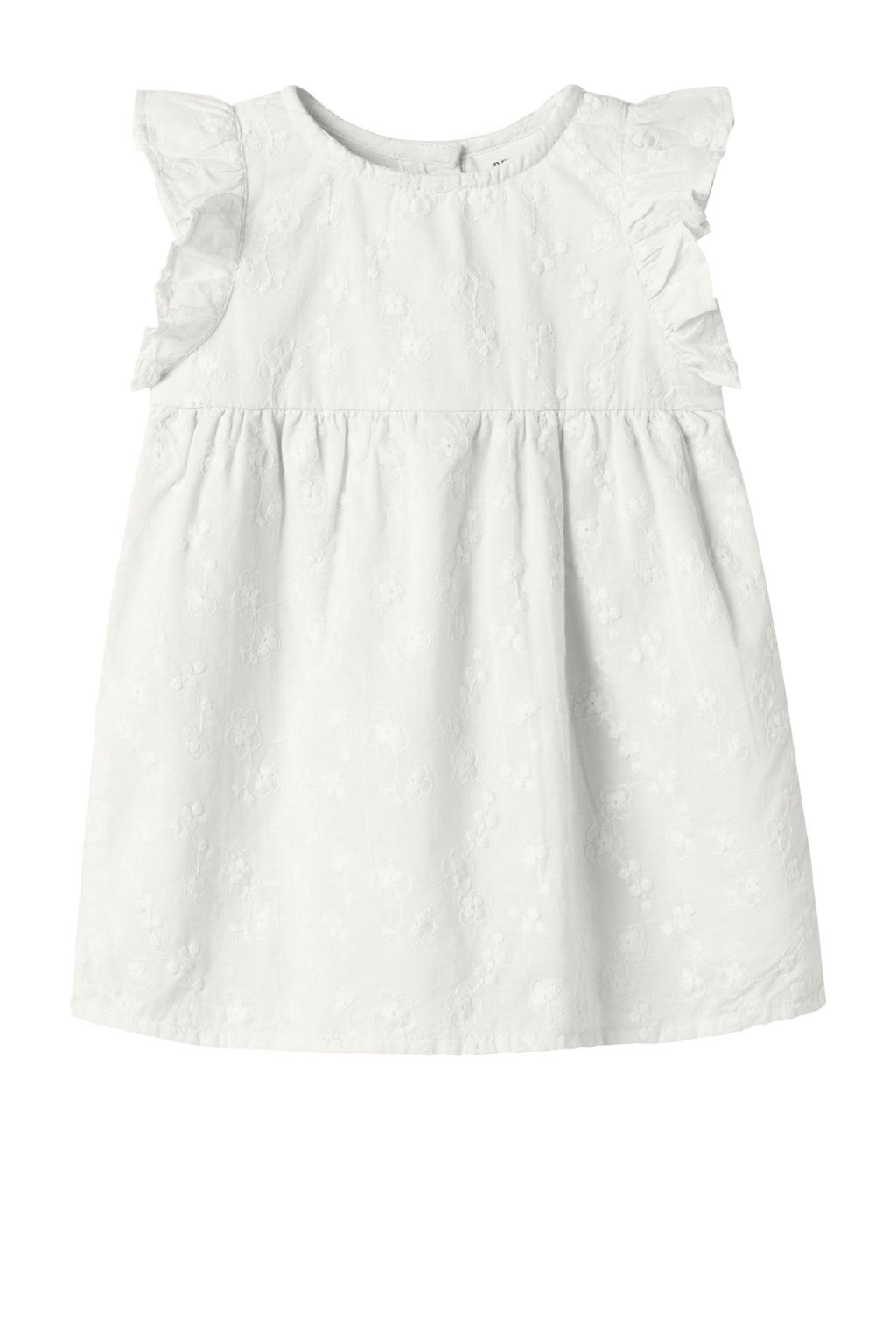 Ecru meisjes NAME IT BABY A-lijn jurk van katoen met logo dessin, ronde hals en borduursels