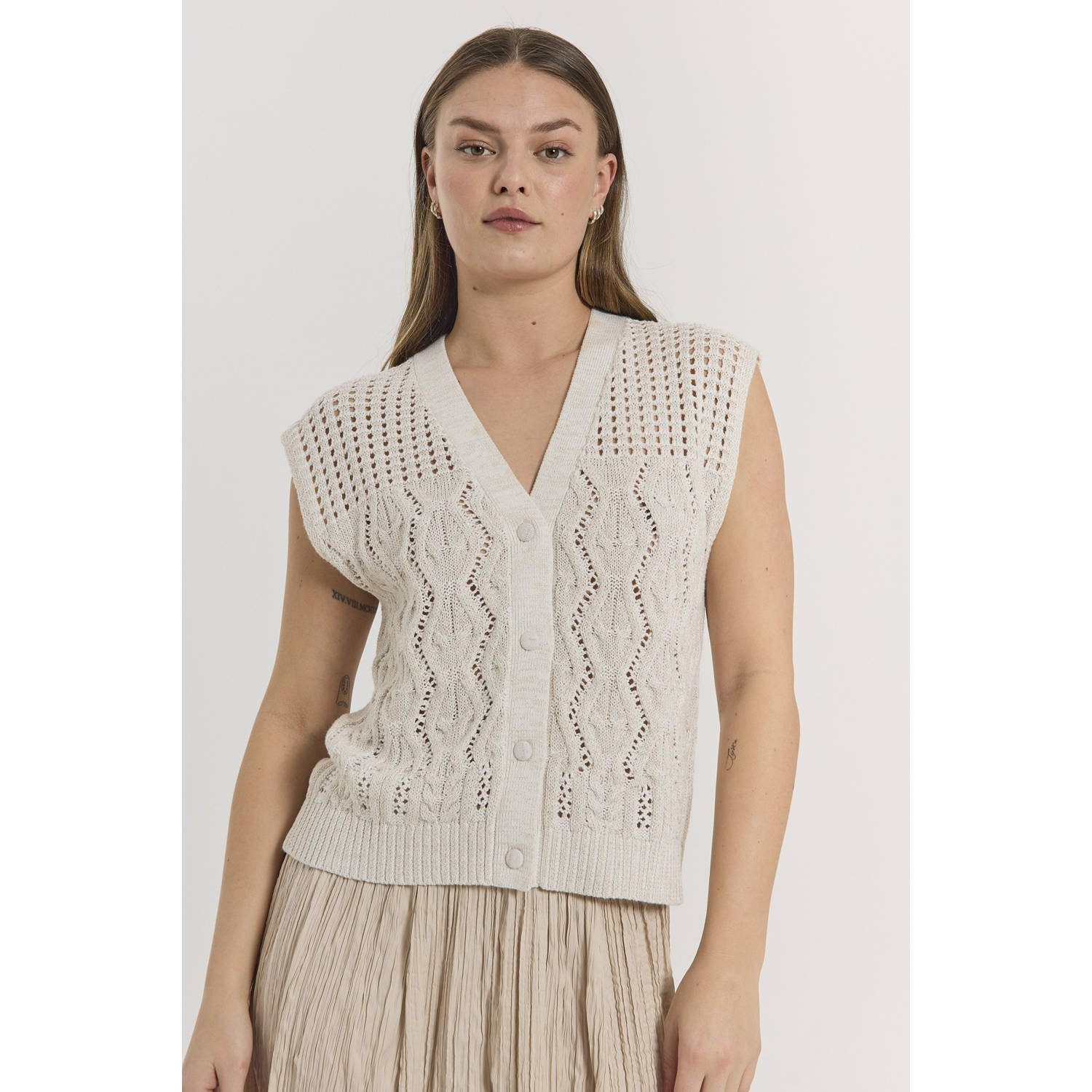 FREEQUENT gebreid vest ecru