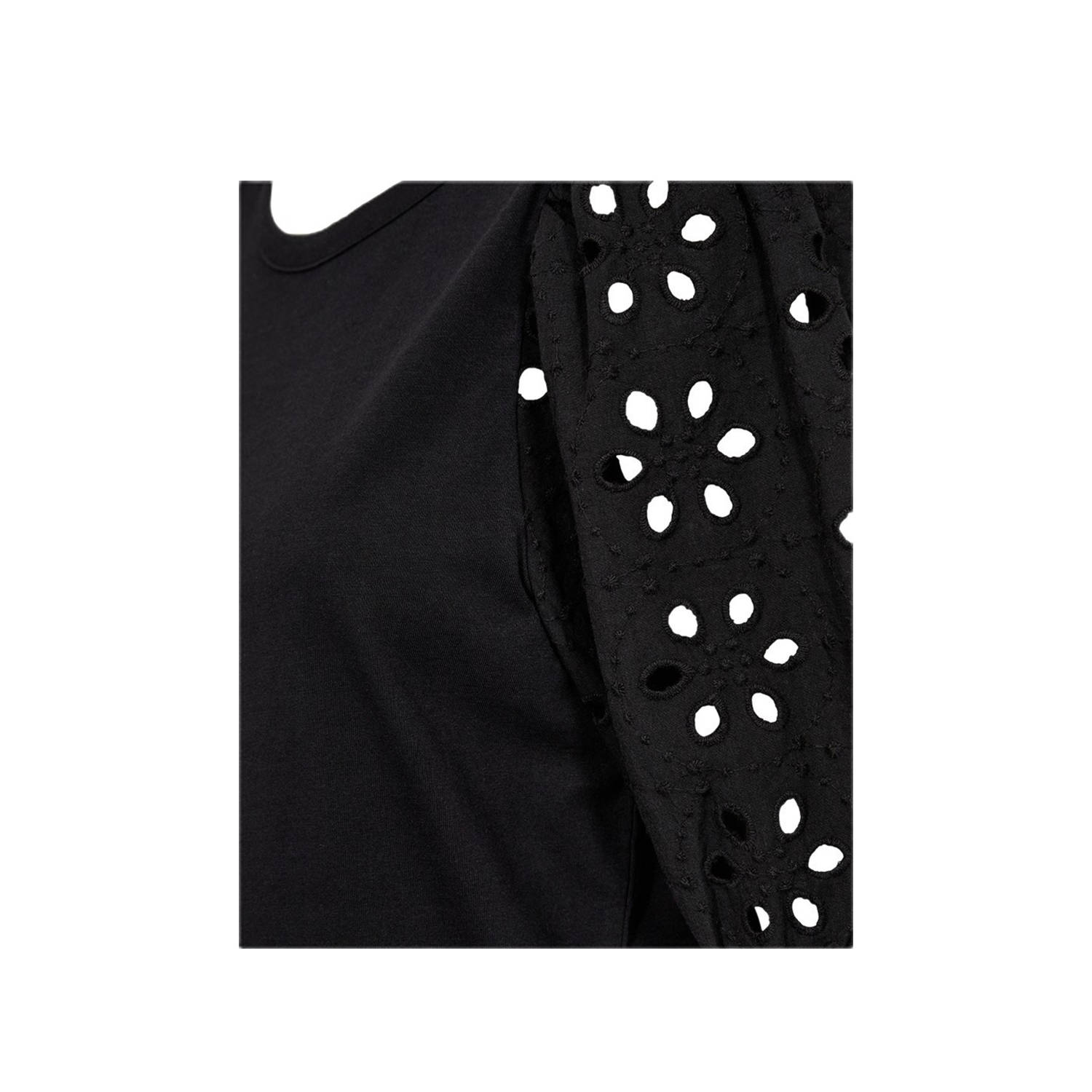 FREEQUENT top zwart broderie