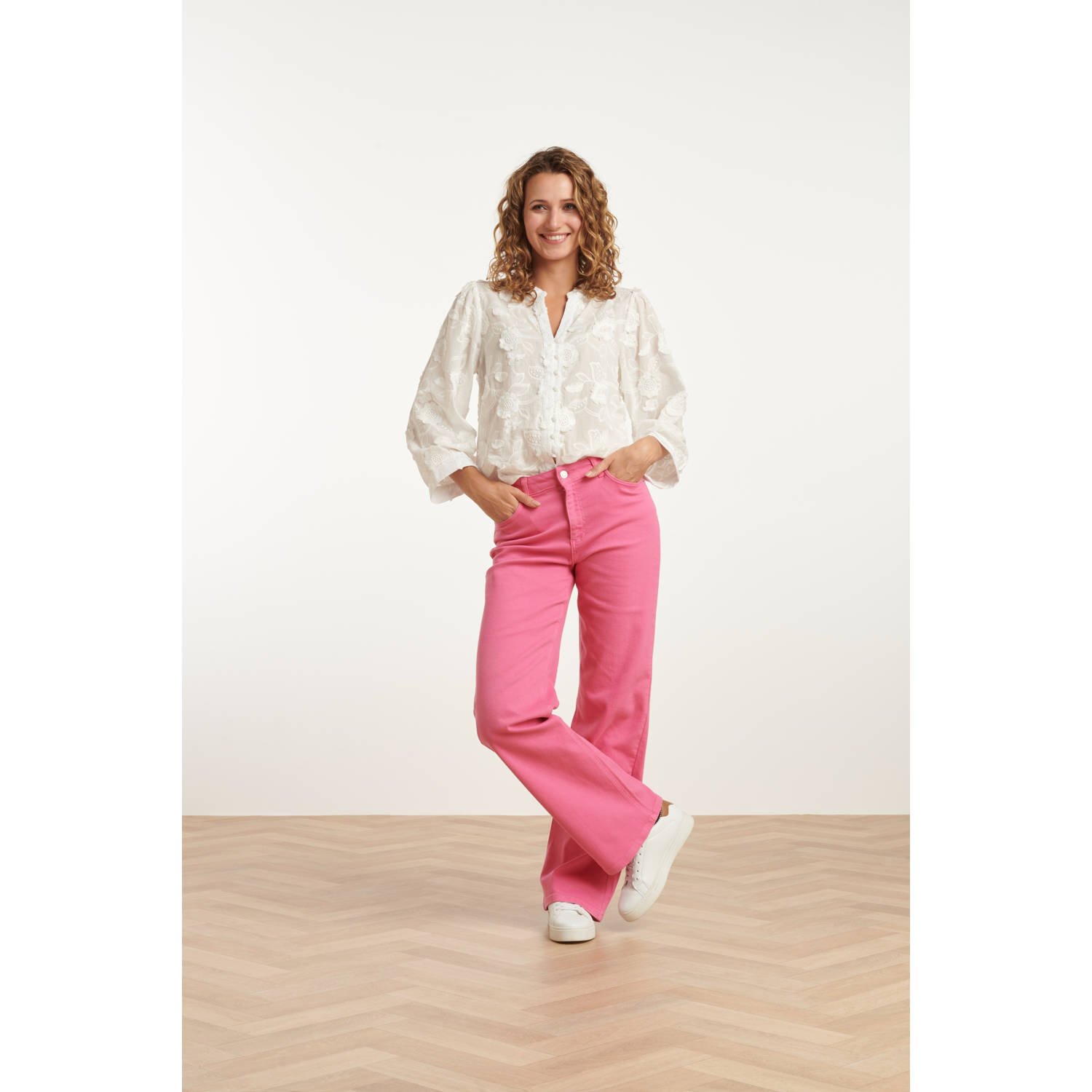 Smashed Lemon high waist flared jeans roze