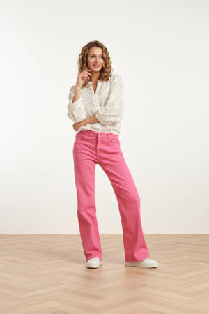 high waist flared jeans roze