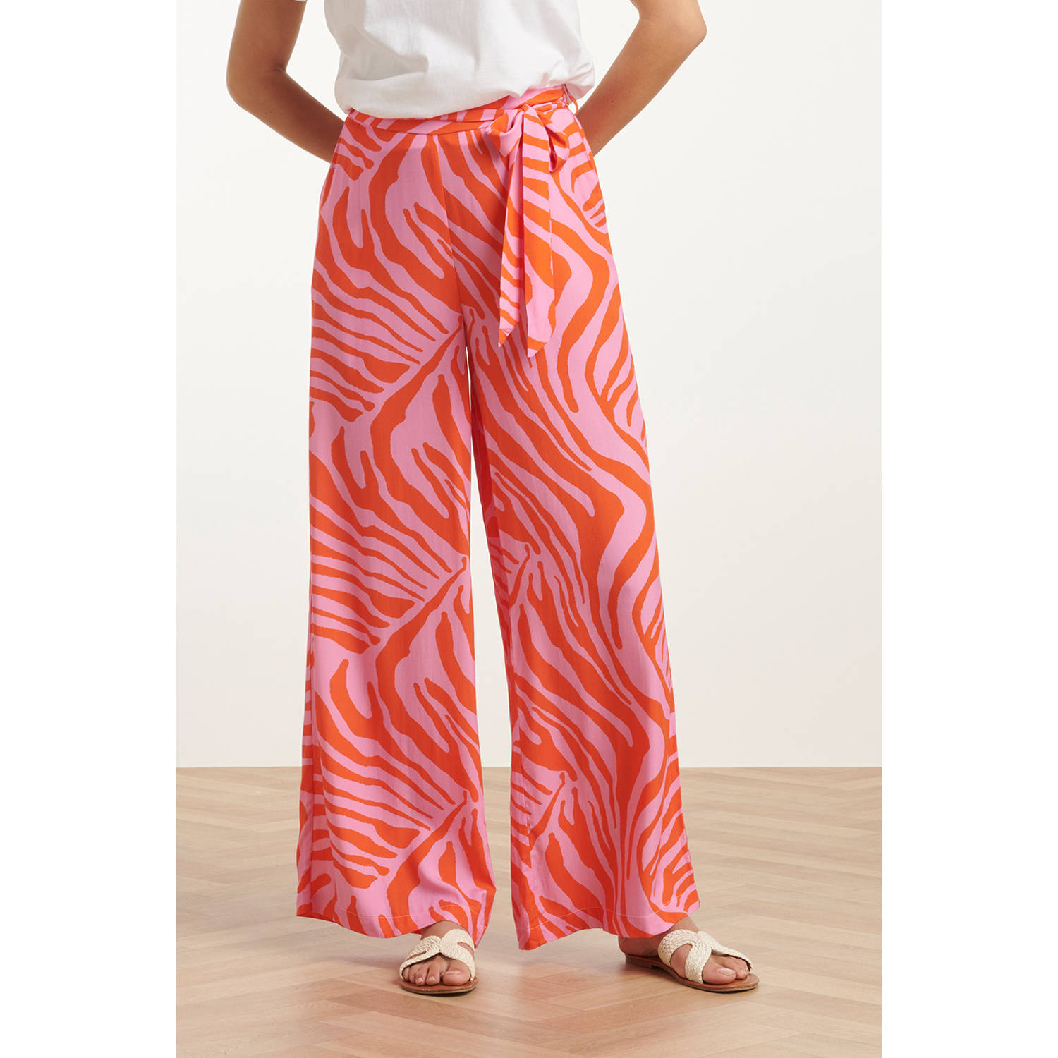 Smashed Lemon wide leg regular waist casual broek roze