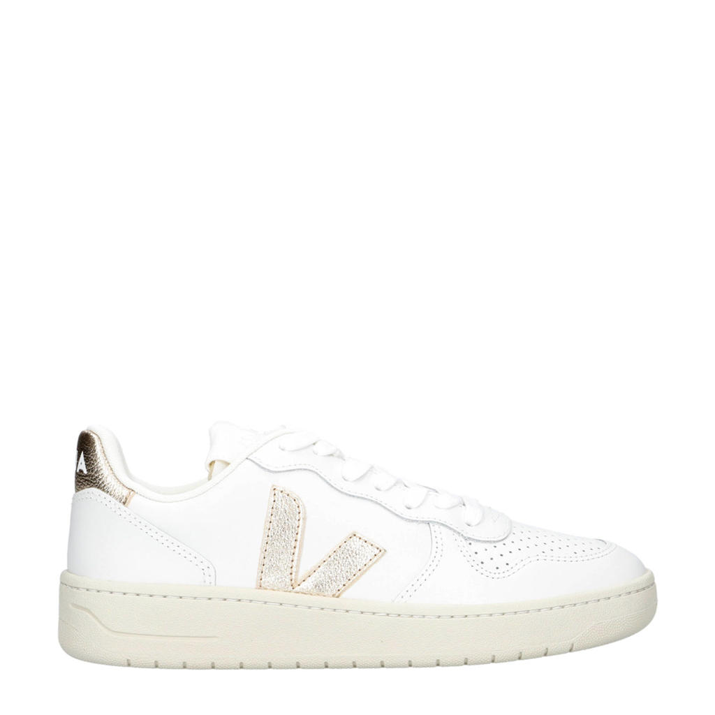 Wit en gouden dames Veja leren sneakers met veters