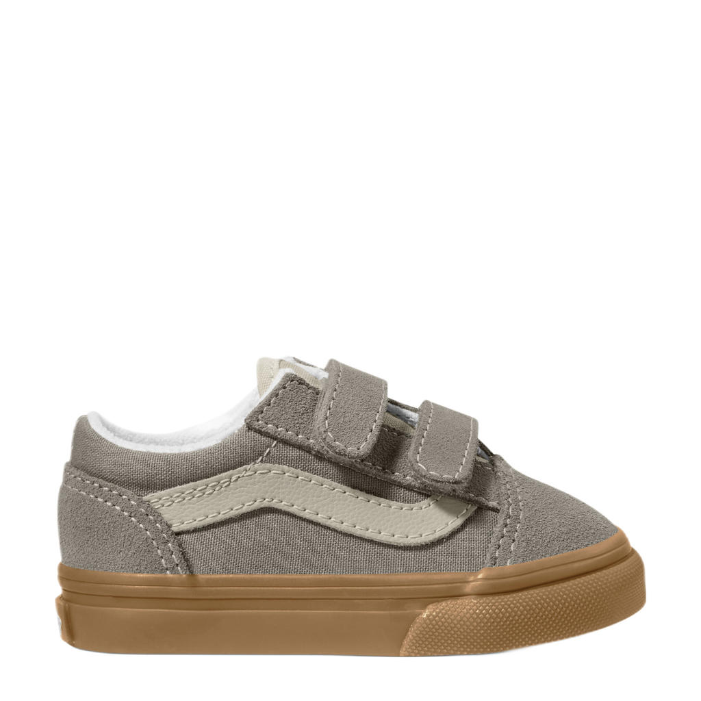 Taupe jongens en meisjes VANS Old Skool V sneakers van canvas-suède/voering: textiel/voetbed: eva met klittenband