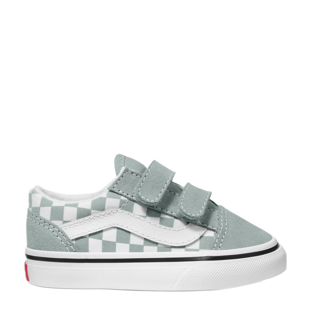 Grijsblauwe jongens en meisjes VANS Old Skool V sneakers van canvas/voering: textiel/voetbed: eva met klittenband en dierenprint