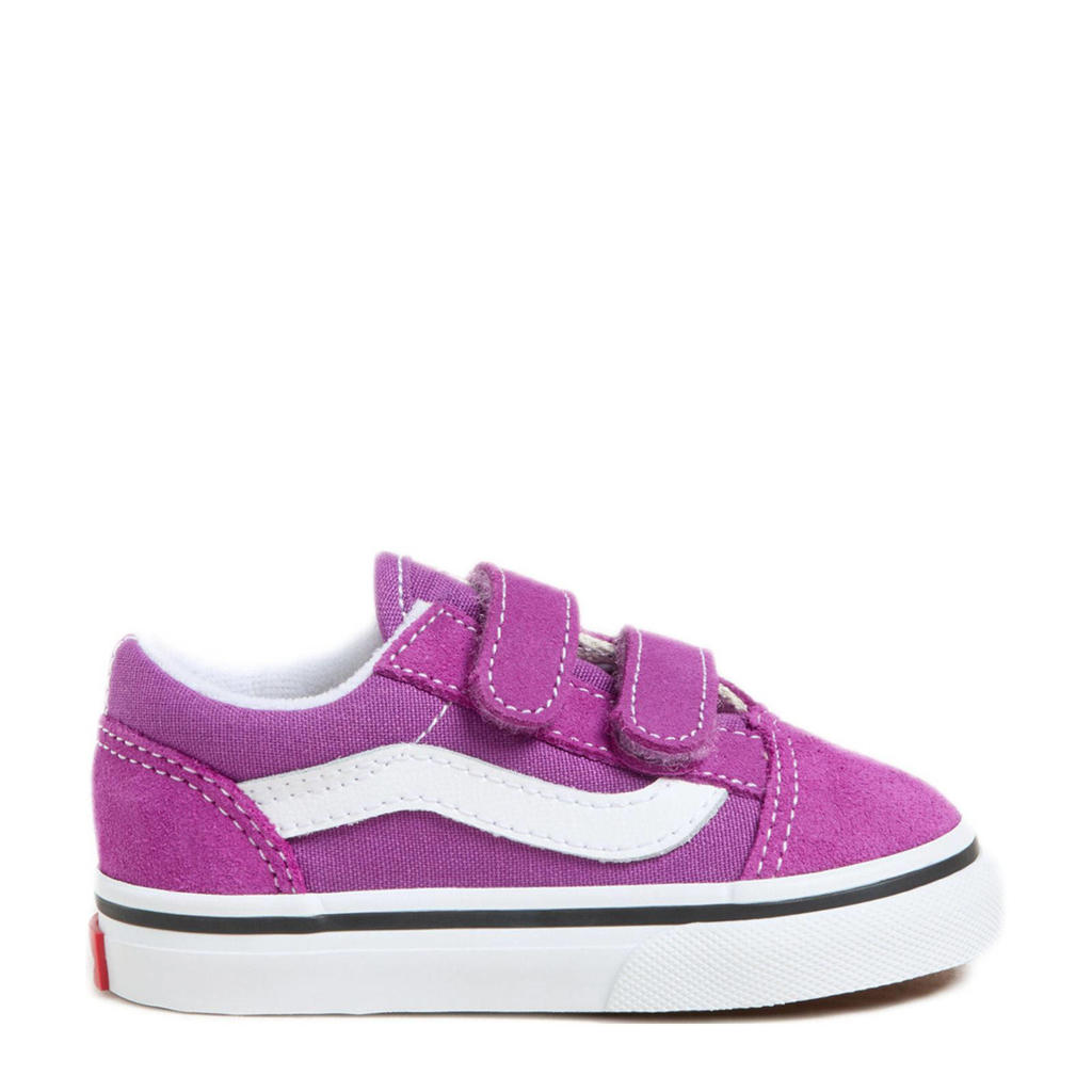 Fuchsia en witte jongens en meisjes VANS Old Skool V sneakers van suède/voering: textiel/voetbed: textiel met klittenband