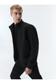 thumbnail: Donkerblauwe heren Airforce softshell jas met effen, lange mouwen, opstaande kraag, ritssluiting en geribde boorden