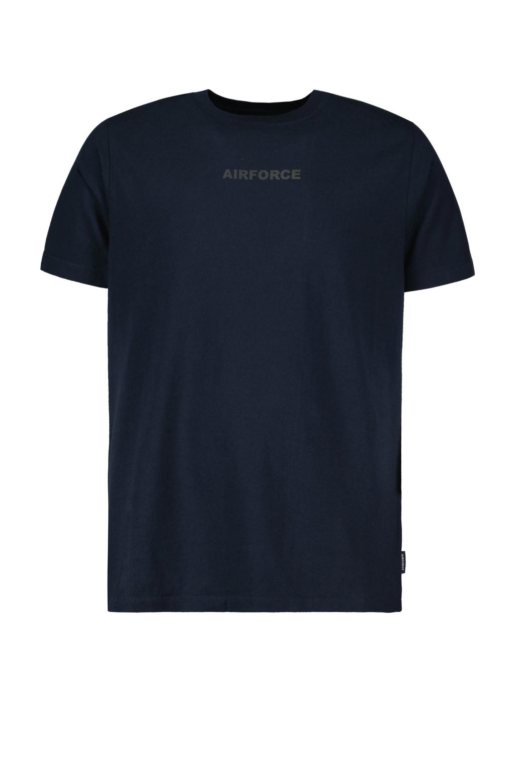 Donkerblauwe heren Airforce regular T-shirt van katoen met backprint, korte mouwen en ronde hals