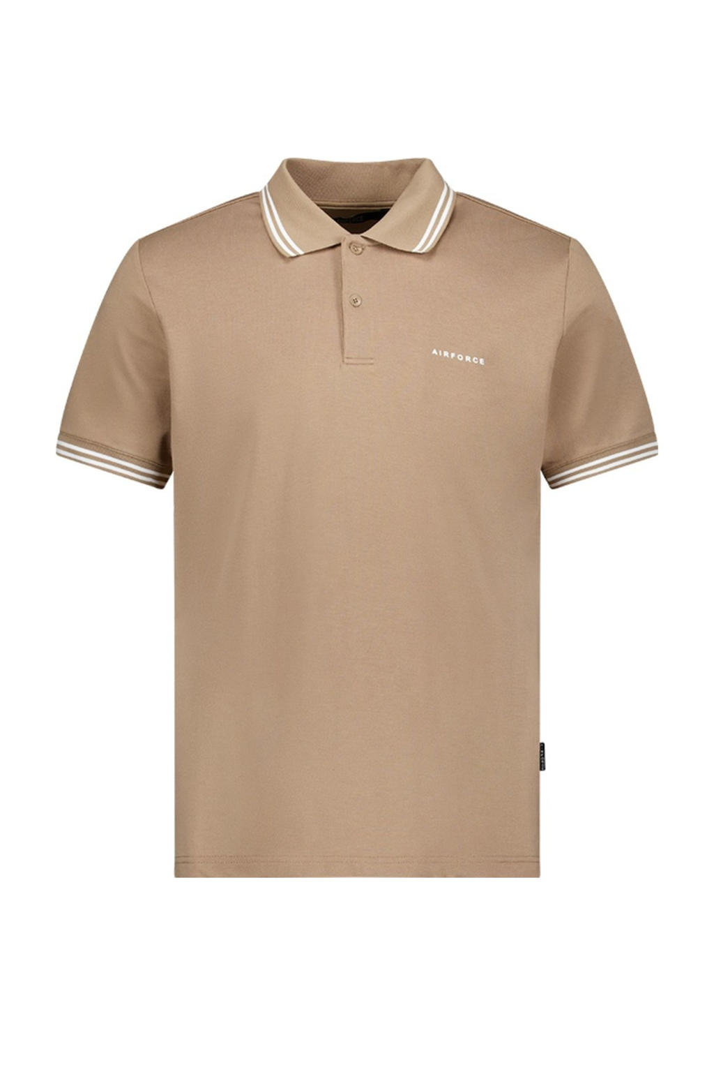Lichtbruine heren Airforce regular polo van katoen met effen, korte mouwen, klassieke kraag en knoopsluiting