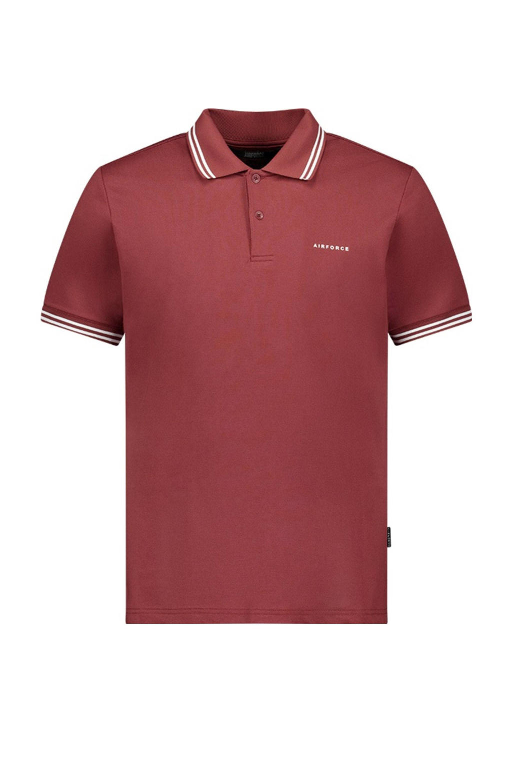 Roodbruine heren Airforce regular polo bruin van katoen met effen, korte mouwen en knoopsluiting
