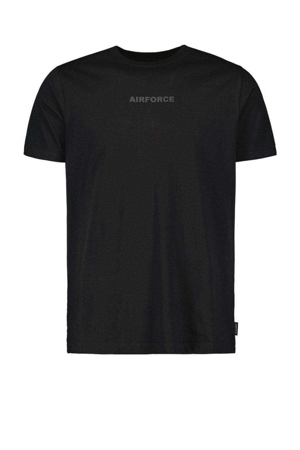Zwarte heren Airforce T-shirt van katoen met backprint, korte mouwen en ronde hals