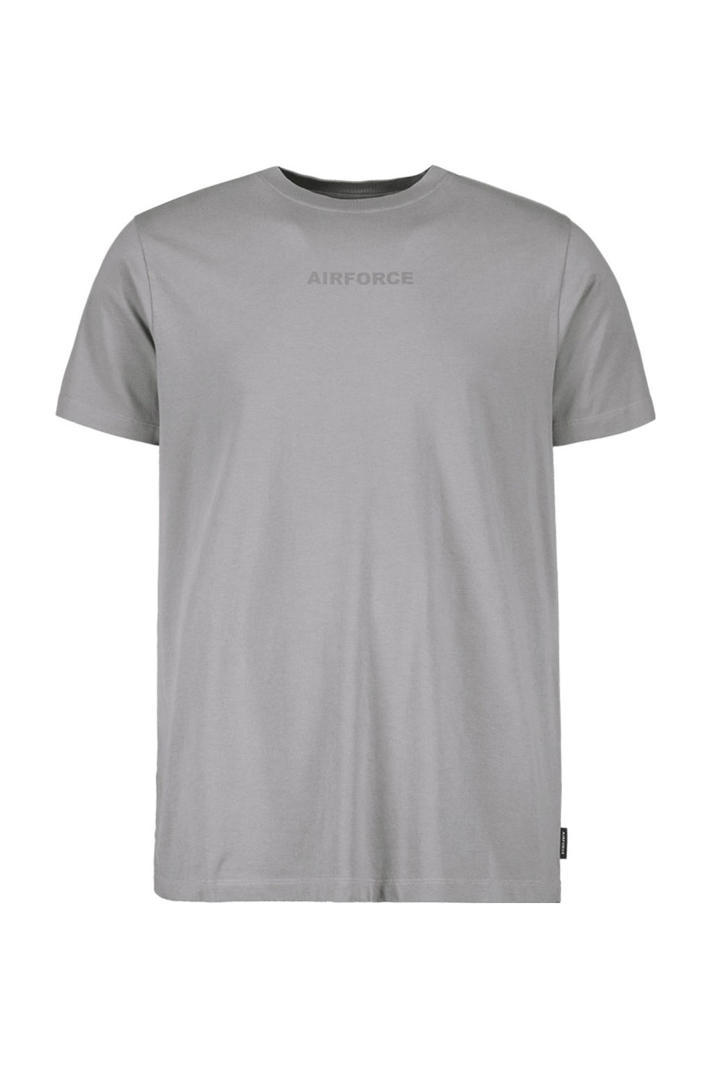 Grijze heren Airforce T-shirt van katoen met backprint, korte mouwen en ronde hals