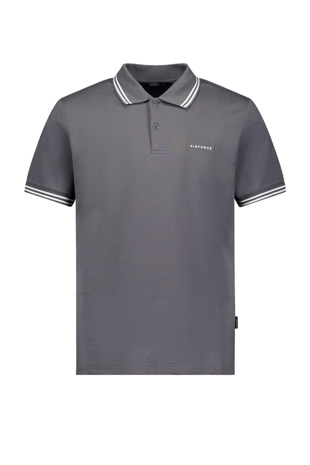 Grijze heren Airforce regular polo van katoen met effen, korte mouwen en knoopsluiting