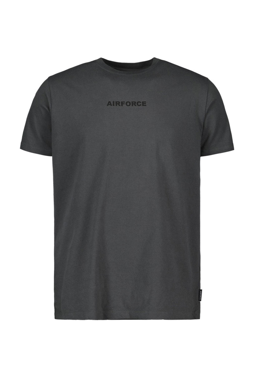 Grijze heren Airforce regular T-shirt van katoen met backprint, korte mouwen en ronde hals