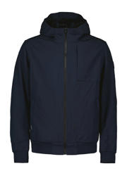 thumbnail: Donkerblauwe heren Airforce softshell jas met effen, lange mouwen, capuchon en ritssluiting
