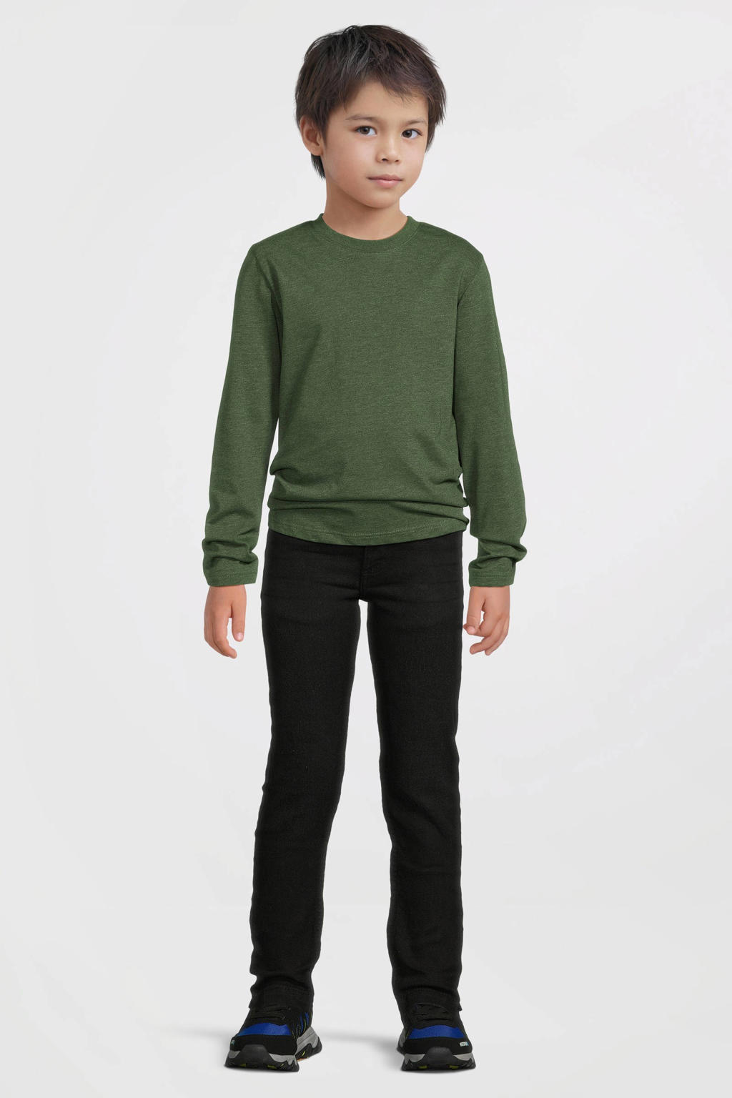 Black denim jongens Anytime skinny jeans van denim met rits- en knoopsluiting en effen