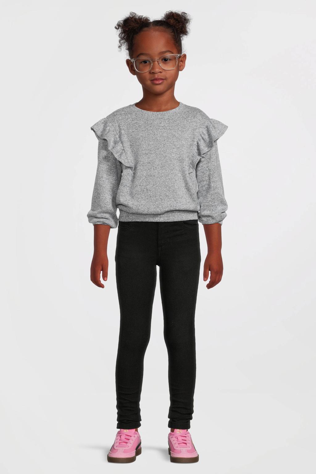 Black denim meisjes Anytime skinny jeans van denim met regular waist, knoopsluiting en effen
