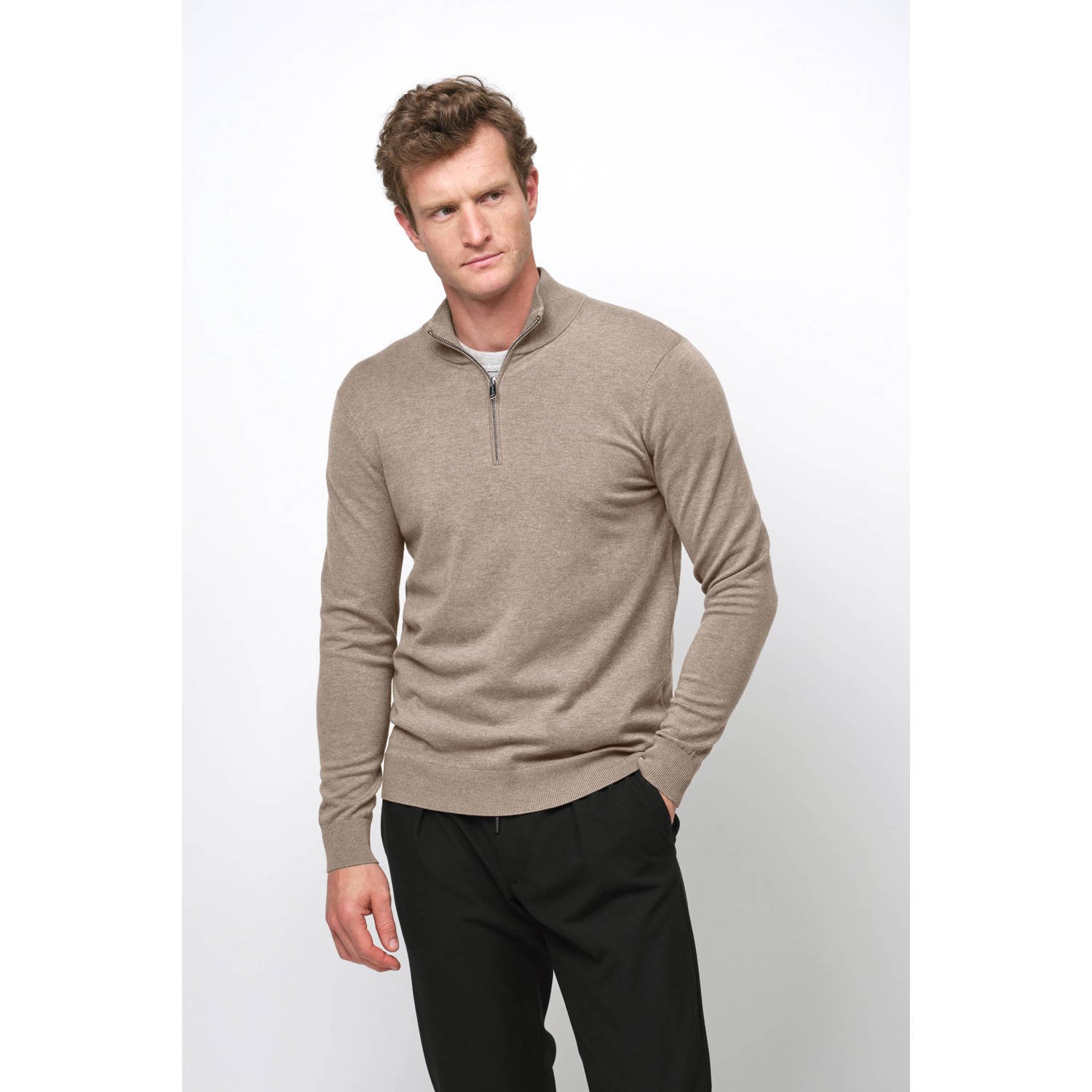 PROFUOMO Heren Truien & Vesten Half Zip Luxury Basic Beige