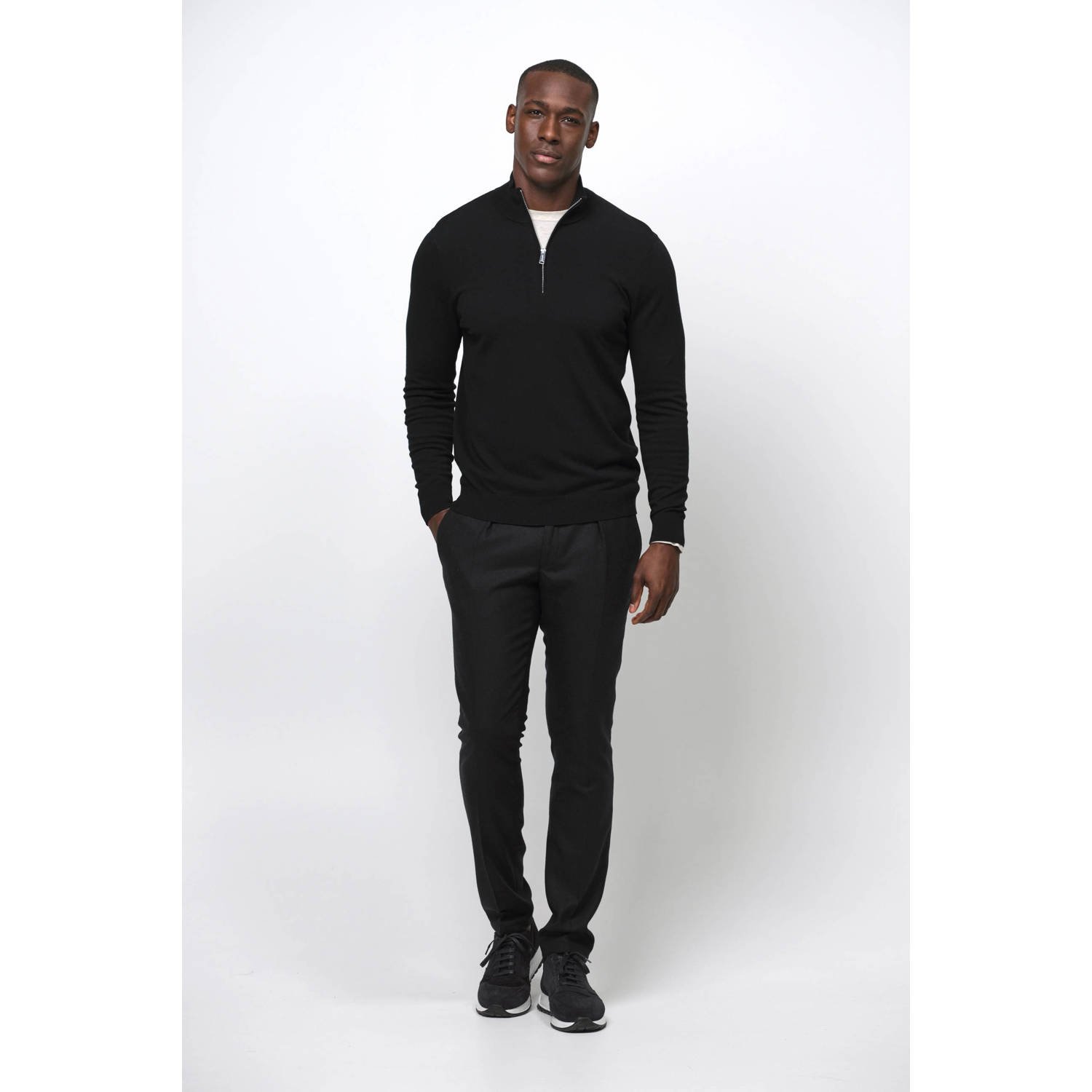 PROFUOMO Heren Truien & Vesten Half Zip Luxury Basic Donkerblauw