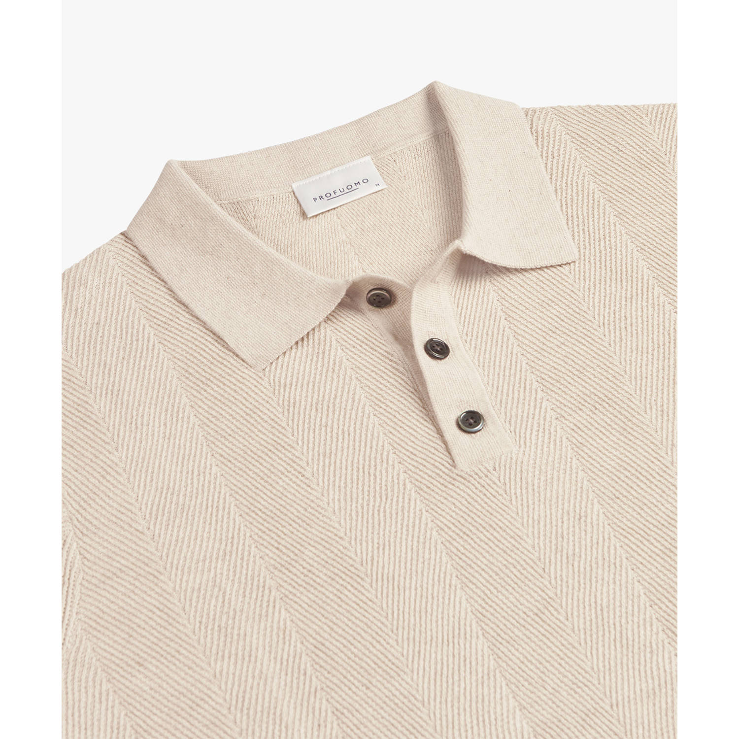 Profuomo regular polo met ingebreid patroon ecru