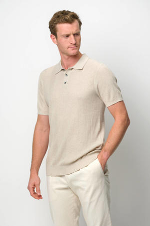 regular polo met ingebreid patroon ecru