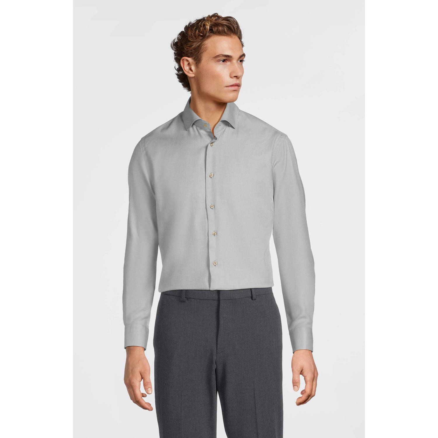Profuomo Slim fit zakelijk overhemd met kentkraag model 'Cutaway'