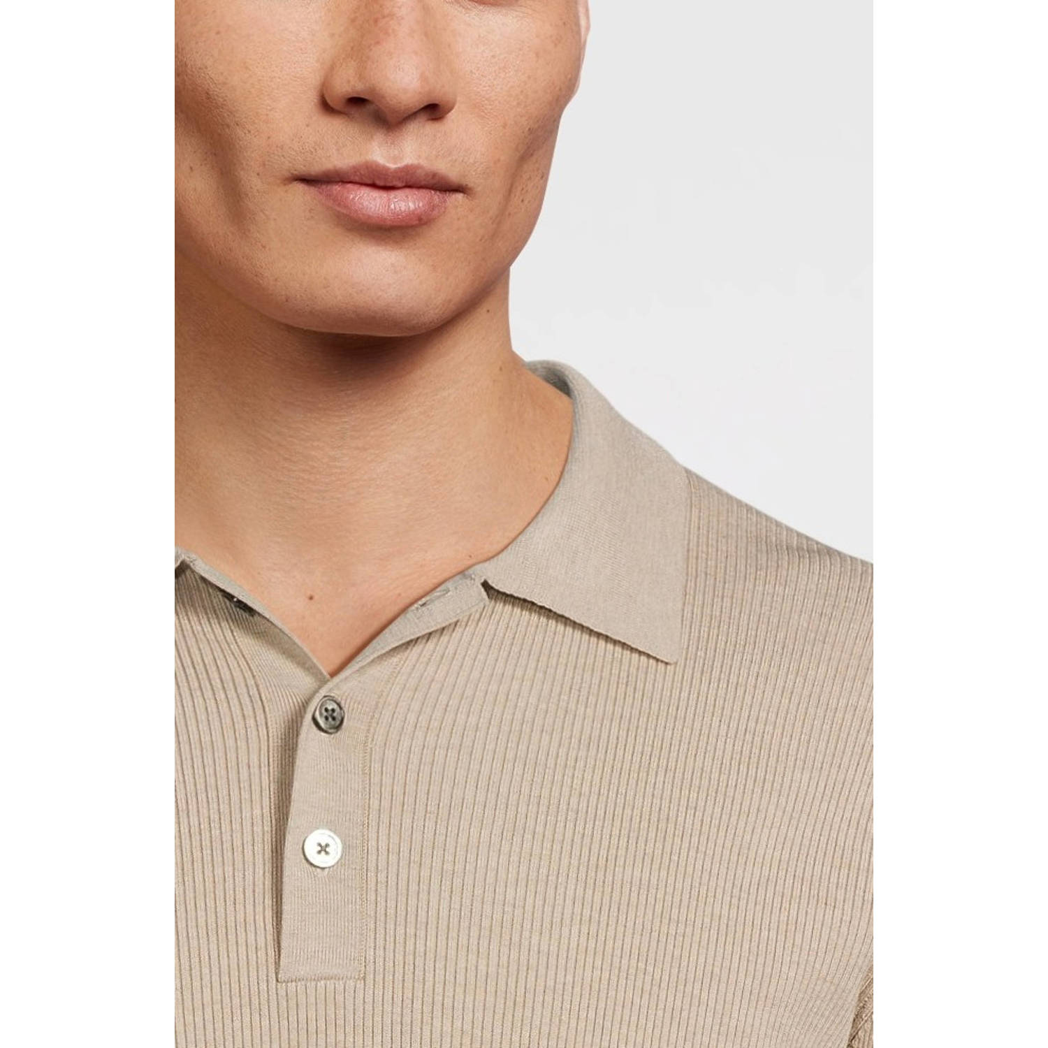 Profuomo regular polo gebreid beige