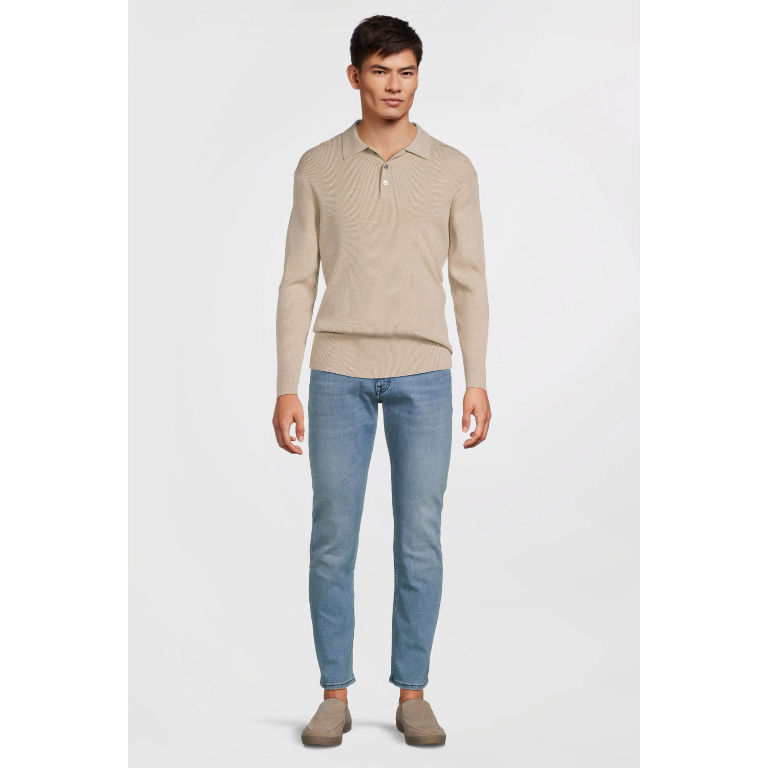 Profuomo regular polo gebreid beige