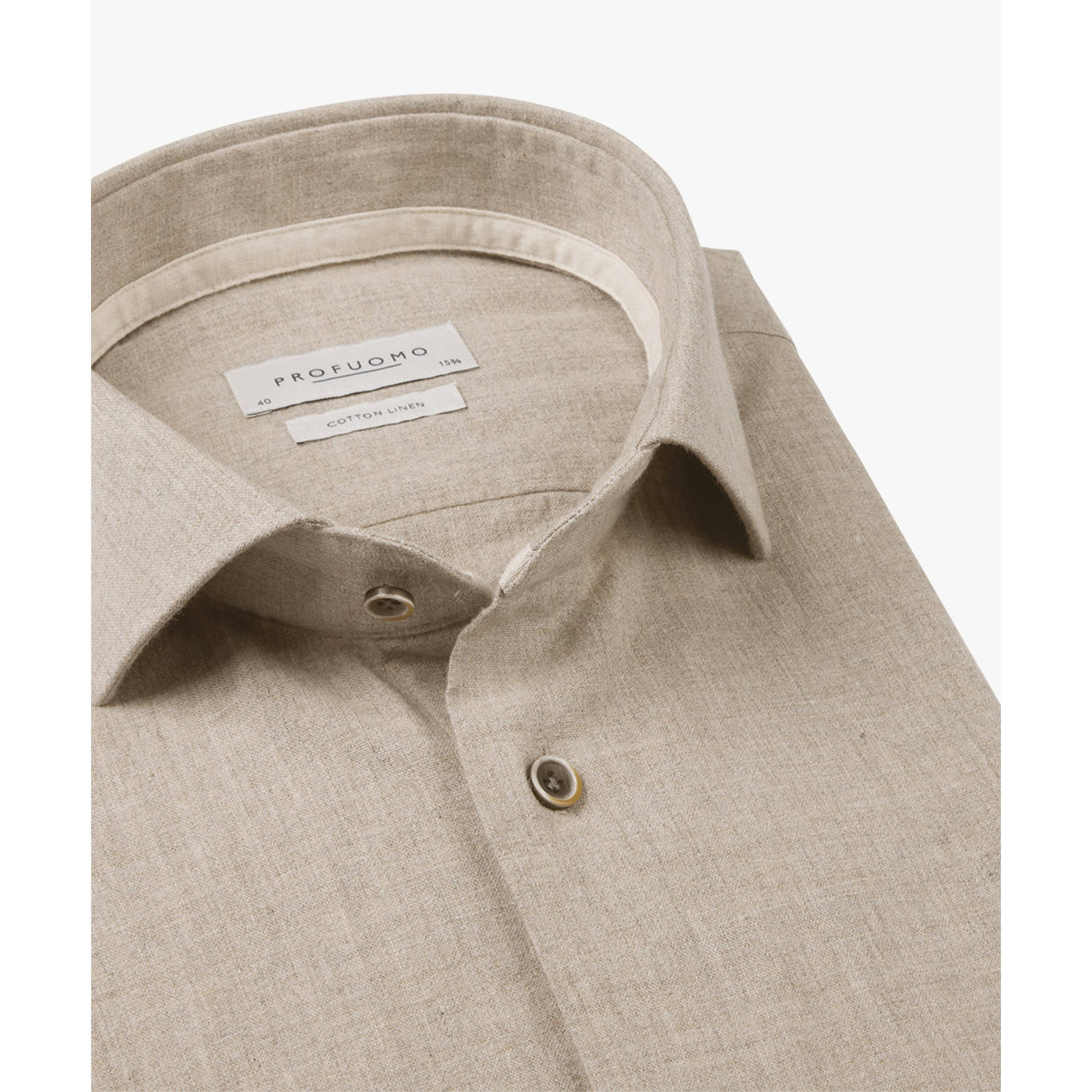 Profuomo linnen casual overhemd beige