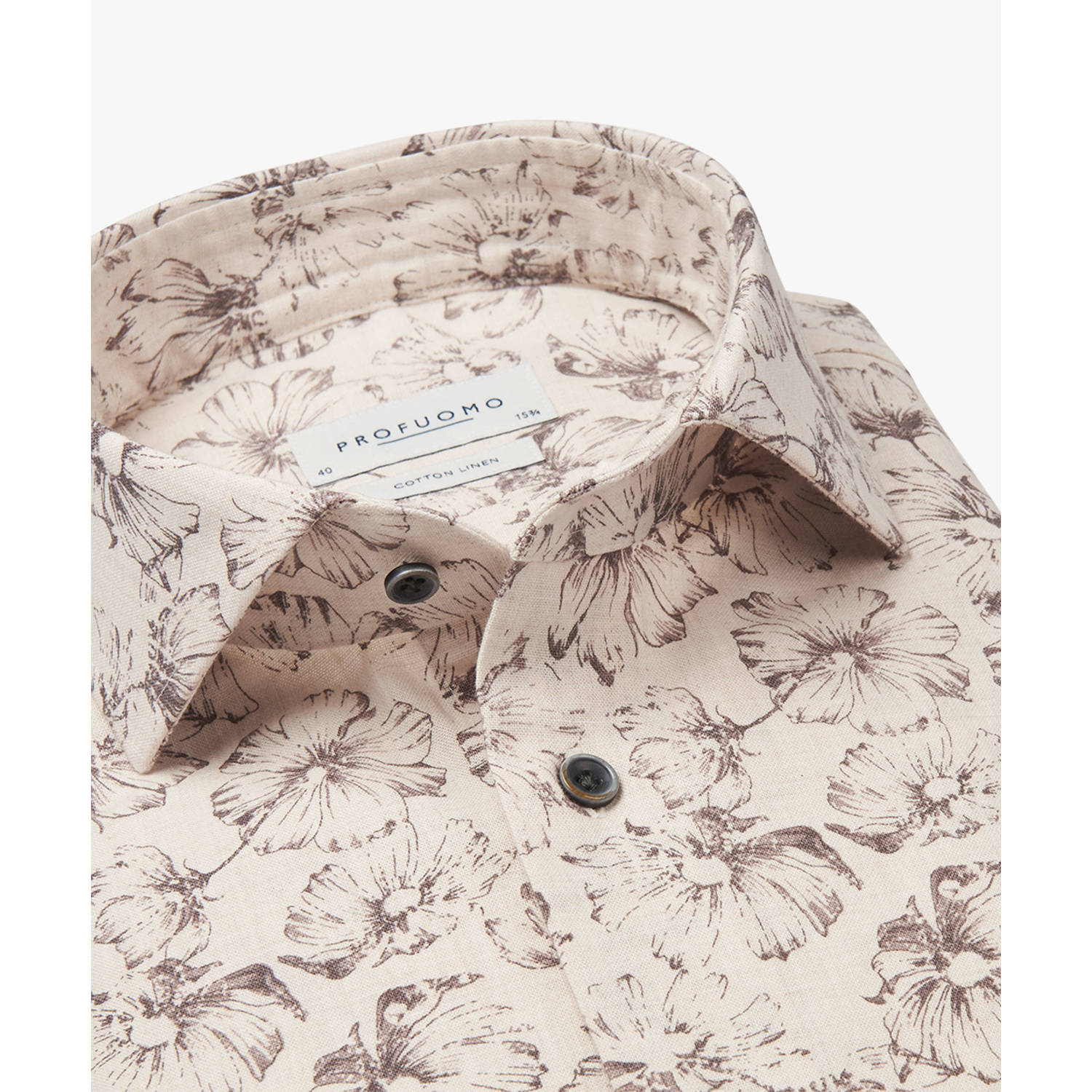 Profuomo linnen casual overhemd beige