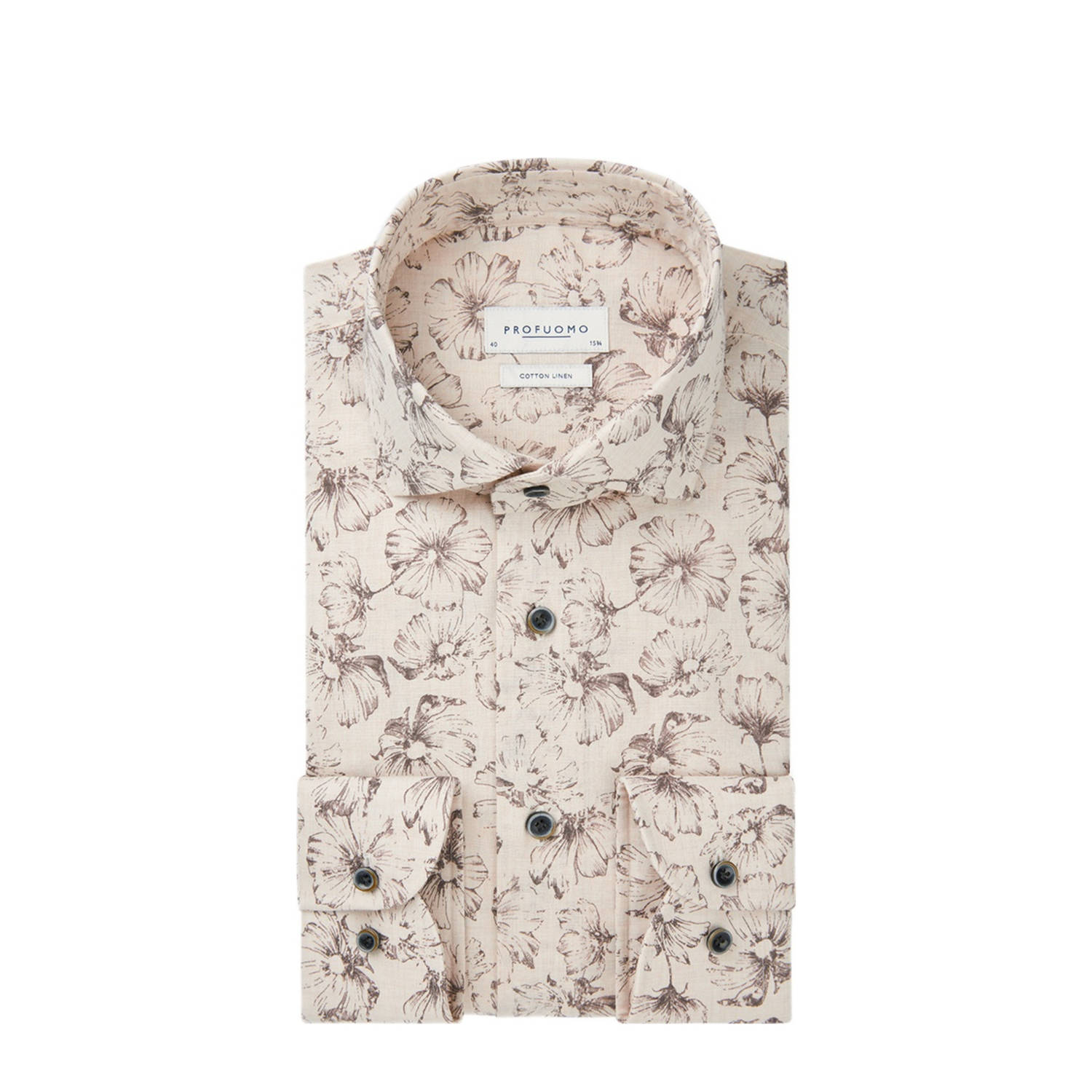 Profuomo linnen casual overhemd beige