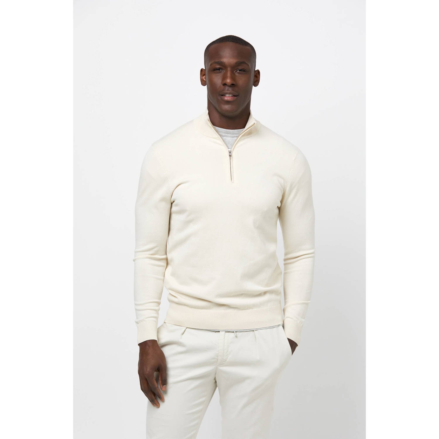 PROFUOMO Heren Truien & Vesten Half Zip Luxury Basic Wit