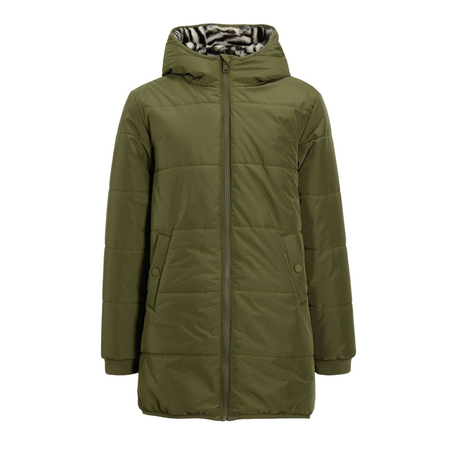 anytime gewatteerde reversible jas zebra khaki