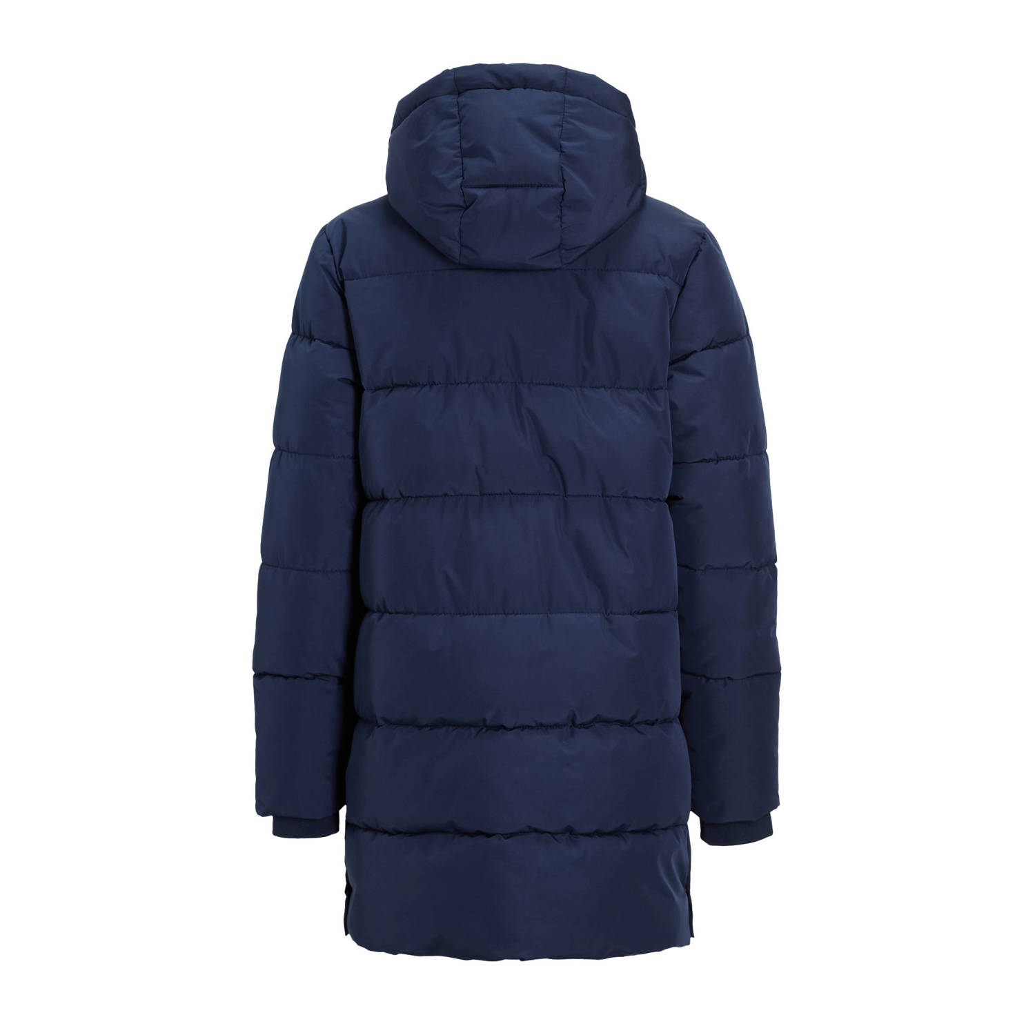 anytime gewatteerde midi jas met capuchon donkerblauw