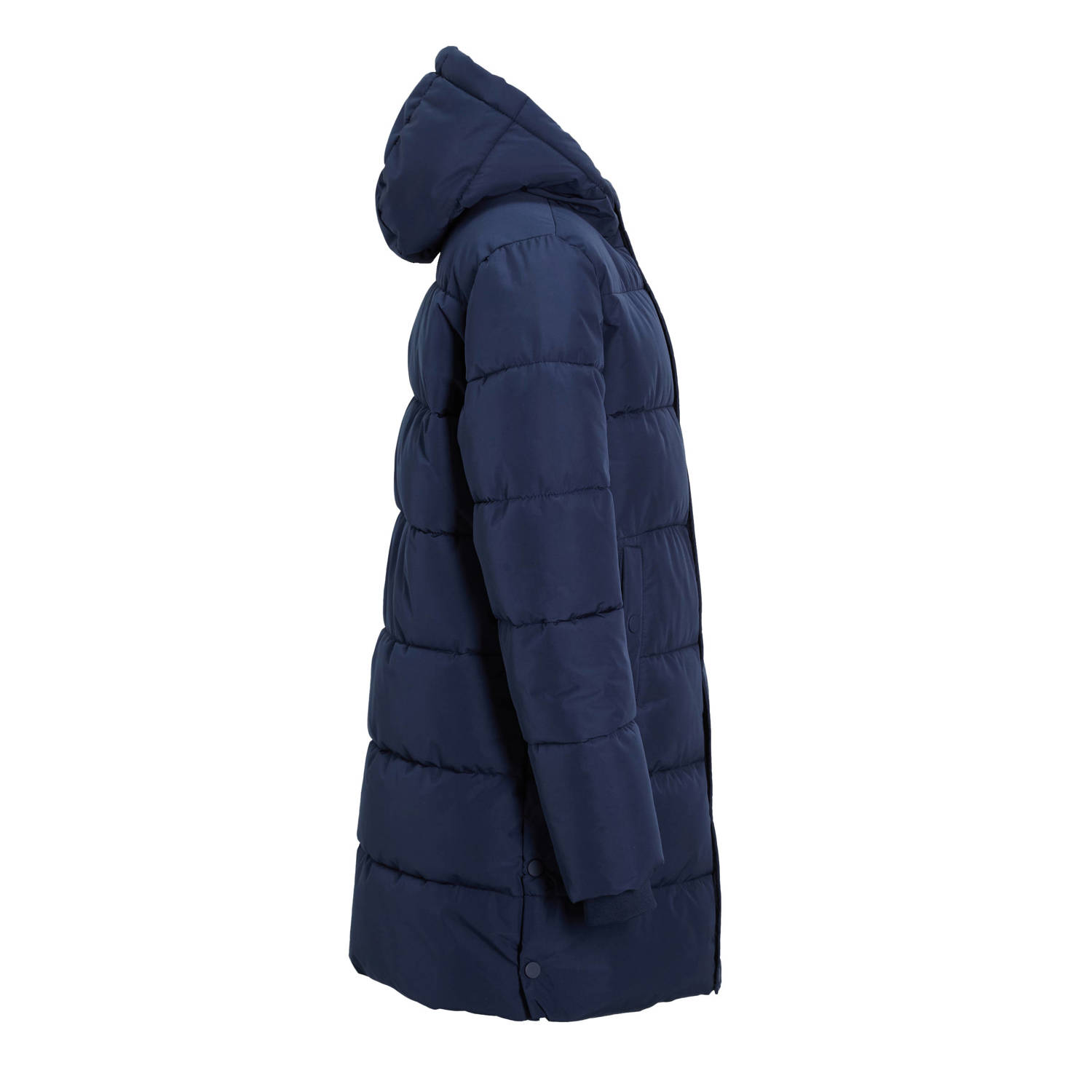 anytime gewatteerde midi jas met capuchon donkerblauw