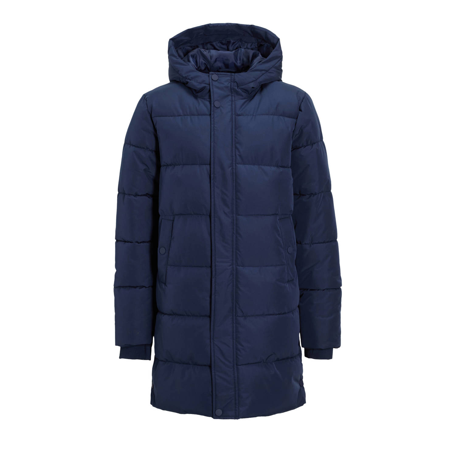 Anytime gewatteerde midi jas met capuchon donkerblauw