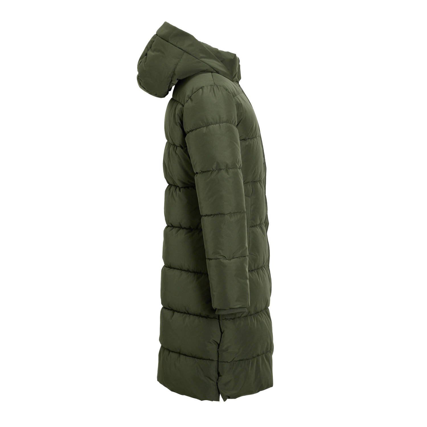 anytime long padded jas groen