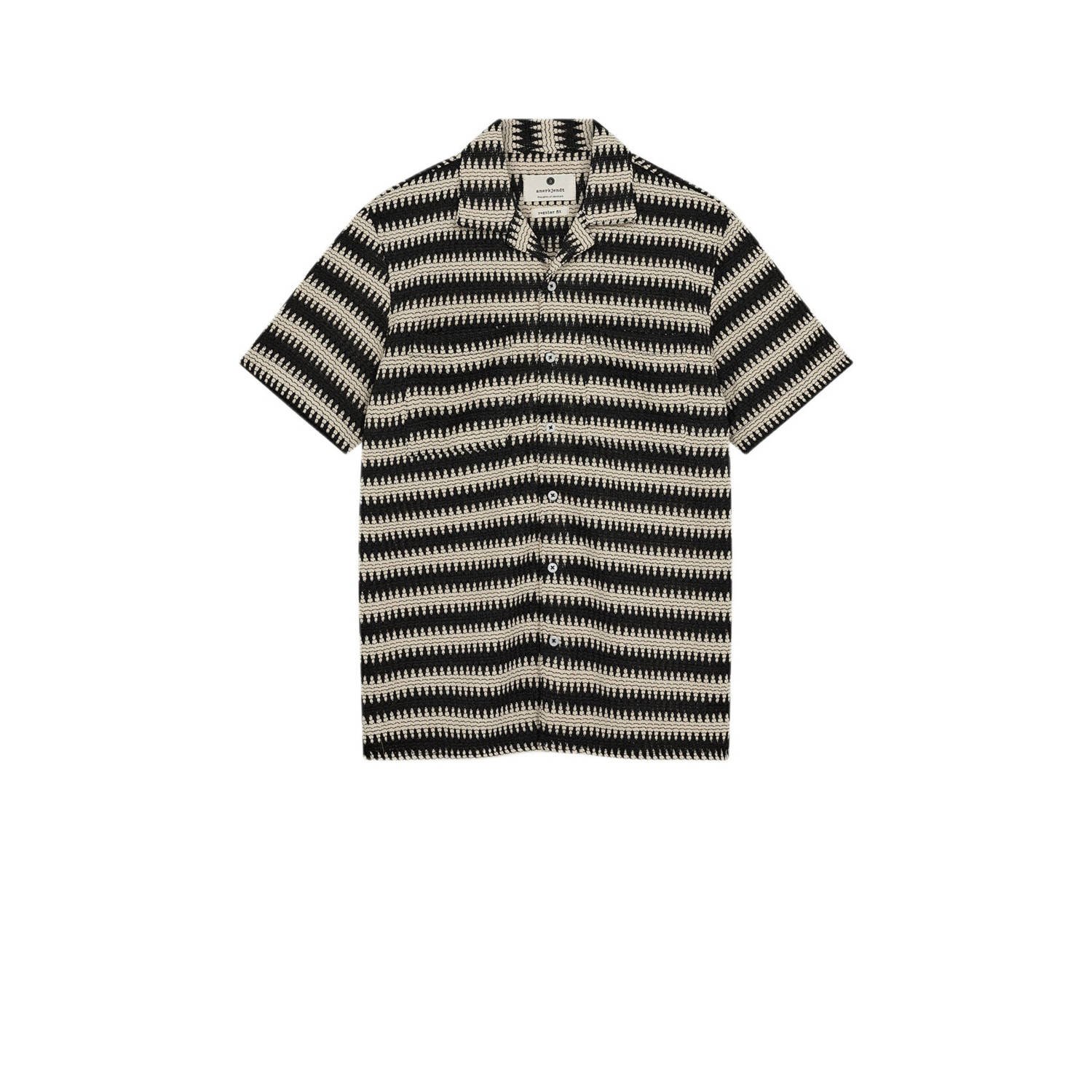 ANERKJENDT Heren Overhemden Akkurt Struc Stripe S s Shirt Zwart