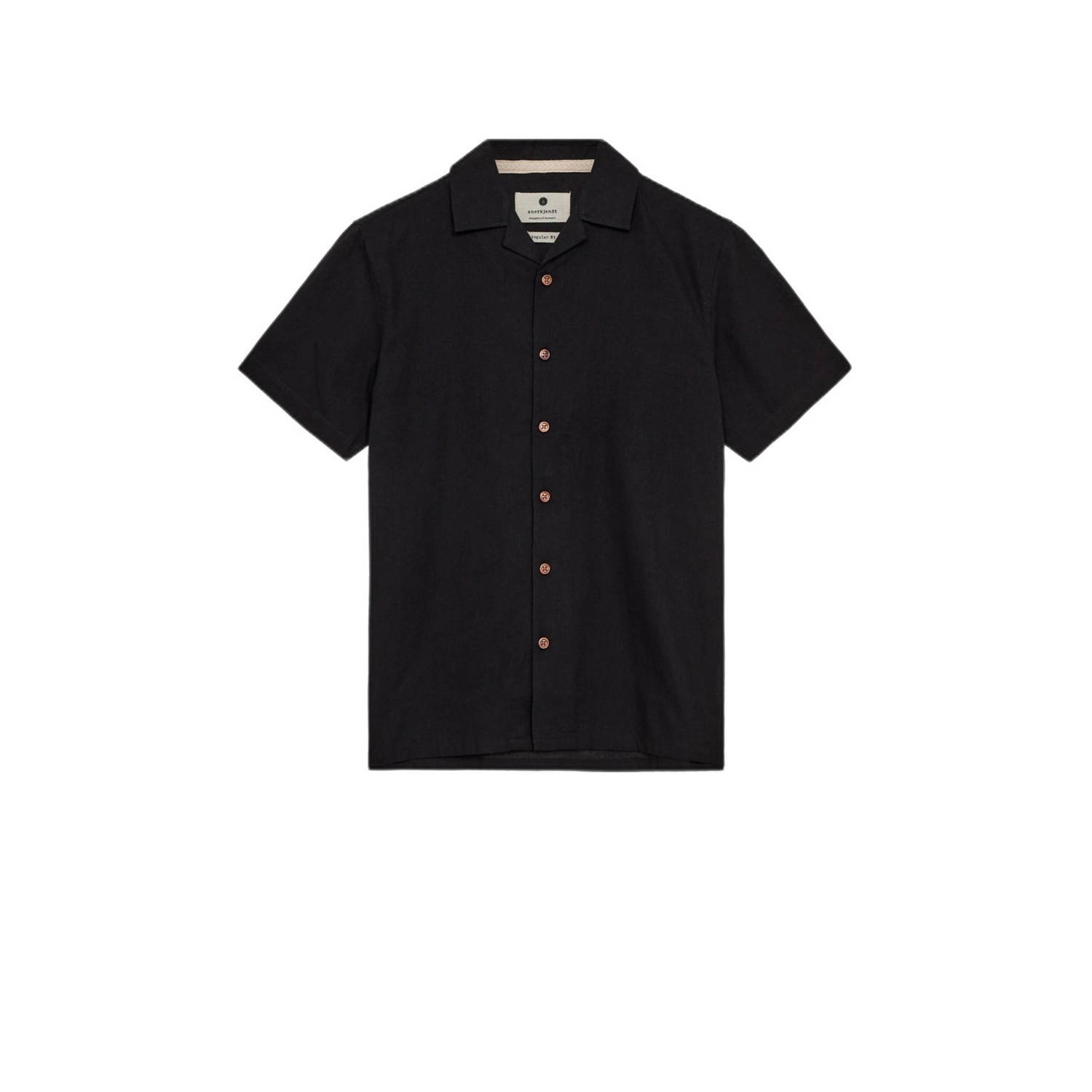 ANERKJENDT Heren Overhemden Akleo Sss Cot linen Shirt Zwart