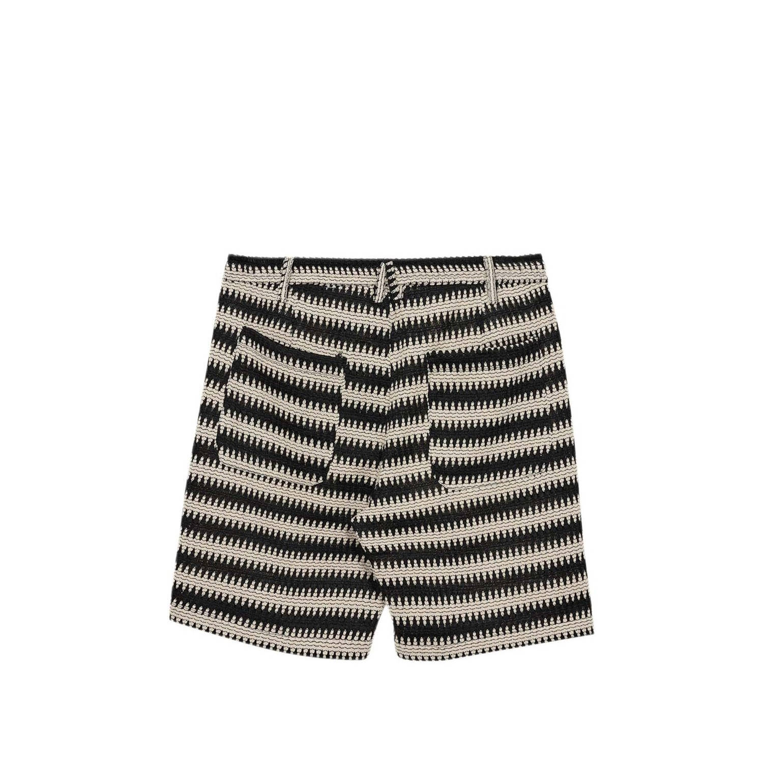 Anerkjendt regular casual short met textuur beige zwart