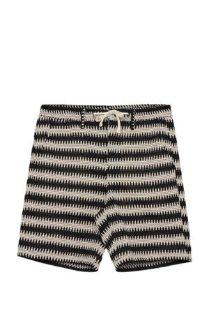 regular casual short met textuur beige /zwart
